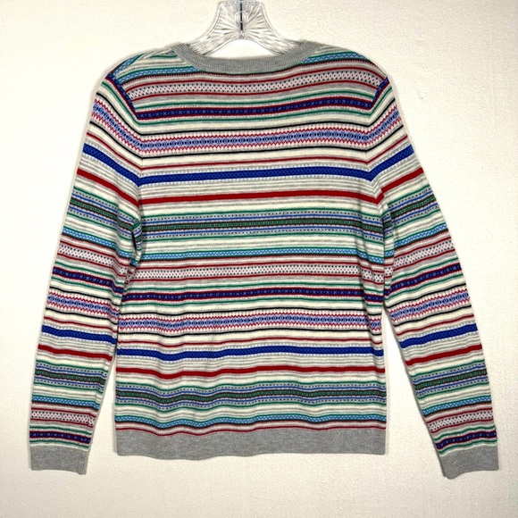 Talbots striped cardigan wool sweater medium petite fair isle Christmas primary - Picture 9 of 9
